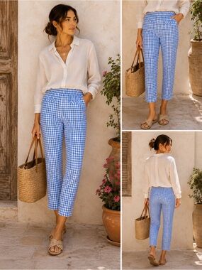 Tommy Hilfiger Blue White Gingham Ankle Pants Coastal Preppy Capri Pants 14